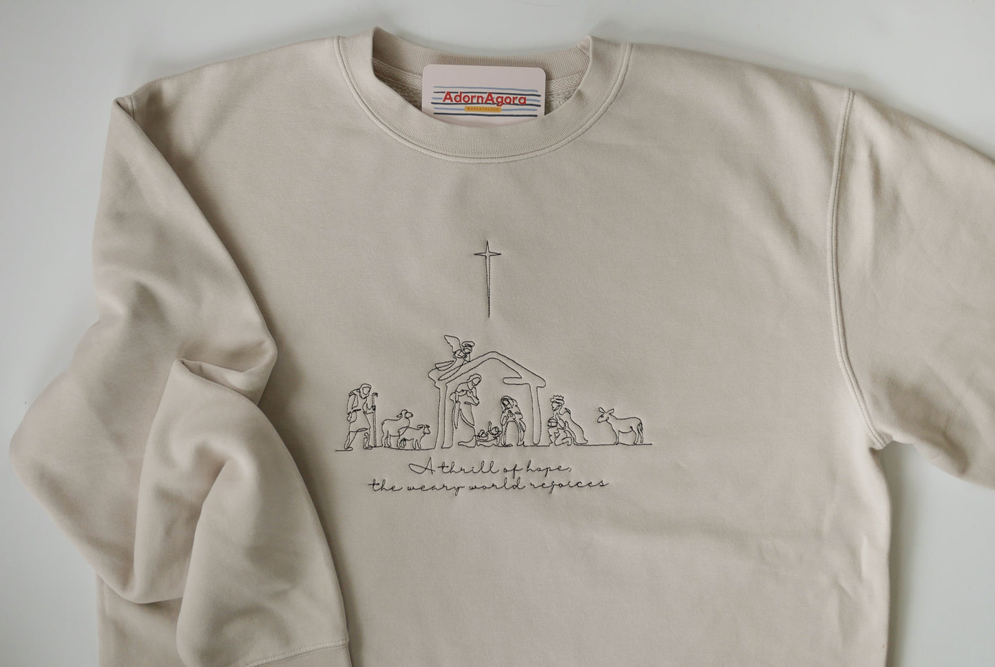 Sketch Nativity Scene Machine Embroidered Sweatshirt