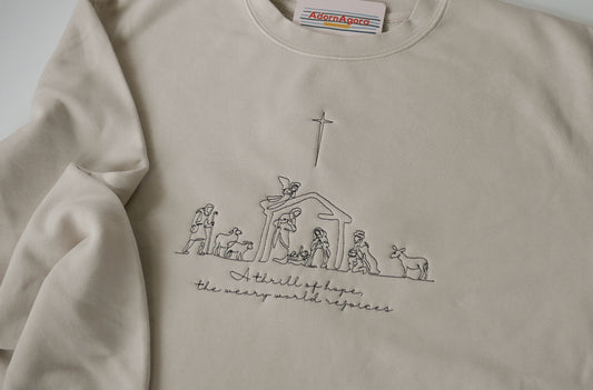 Sketch Nativity Scene Machine Embroidered Sweatshirt