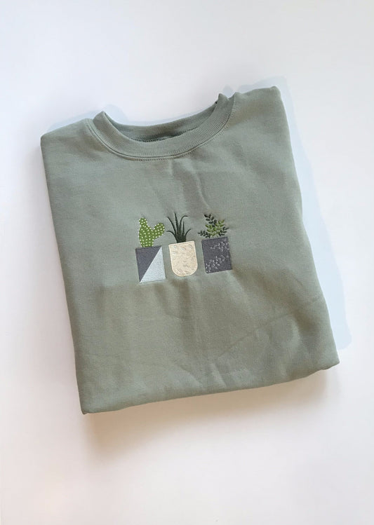 Succulent and Cactus Machine Embroidered Lightweight Sweatshirt