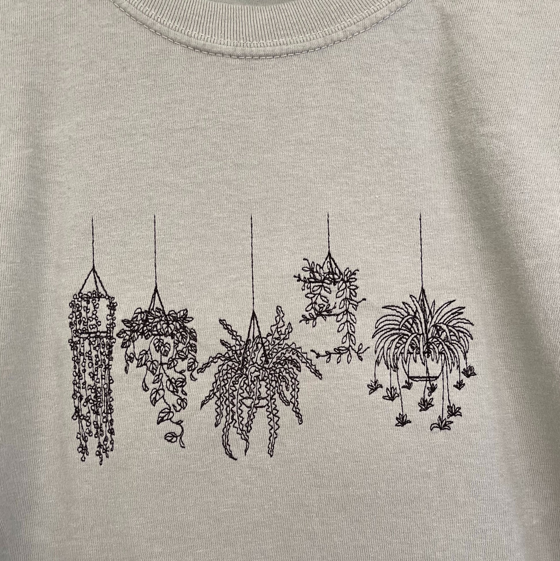 Hanging Plant Machine Embroidered Short Sleeve T-Shirt