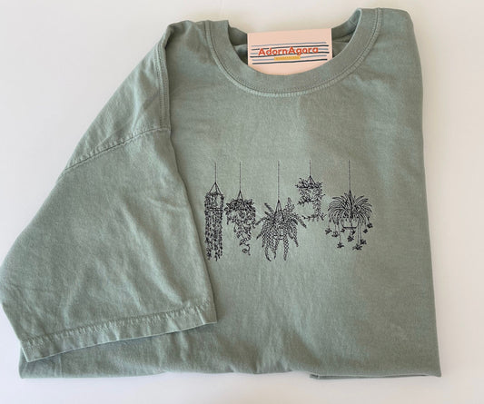 Hanging Plant Machine Embroidered Short Sleeve T-Shirt