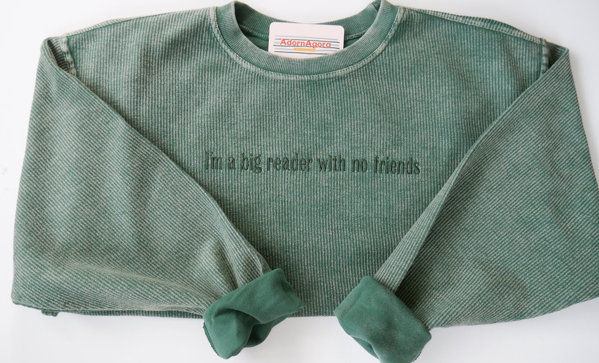 Fleabag Inspired 'I'm a big reader with no friends' Machine Embroidered Oversized Corded Crewneck