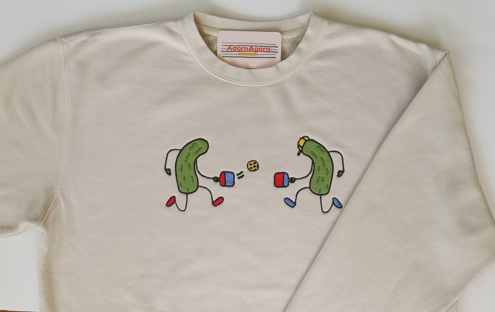 Pickles Playing Pickleball Appliqué Sweatshirt