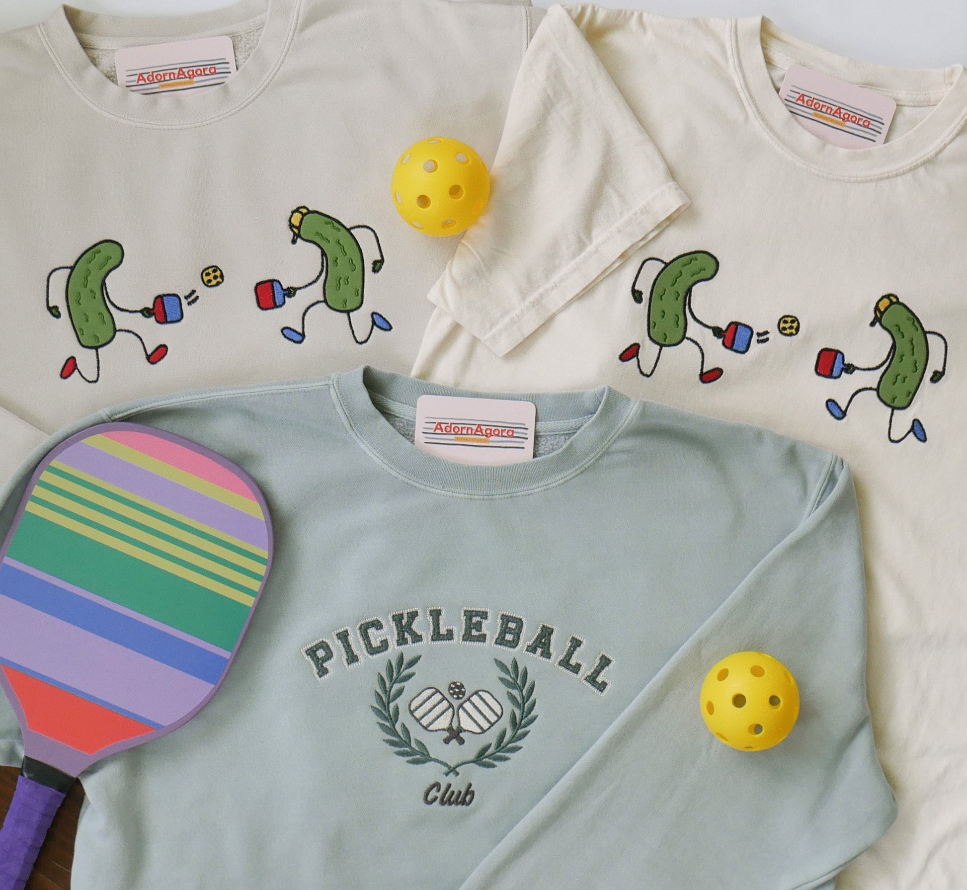 Pickles Playing Pickleball Appliqué Sweatshirt