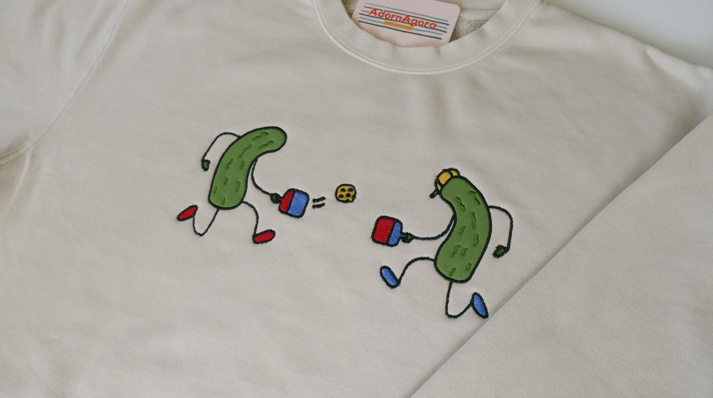 Pickles Playing Pickleball Appliqué Sweatshirt