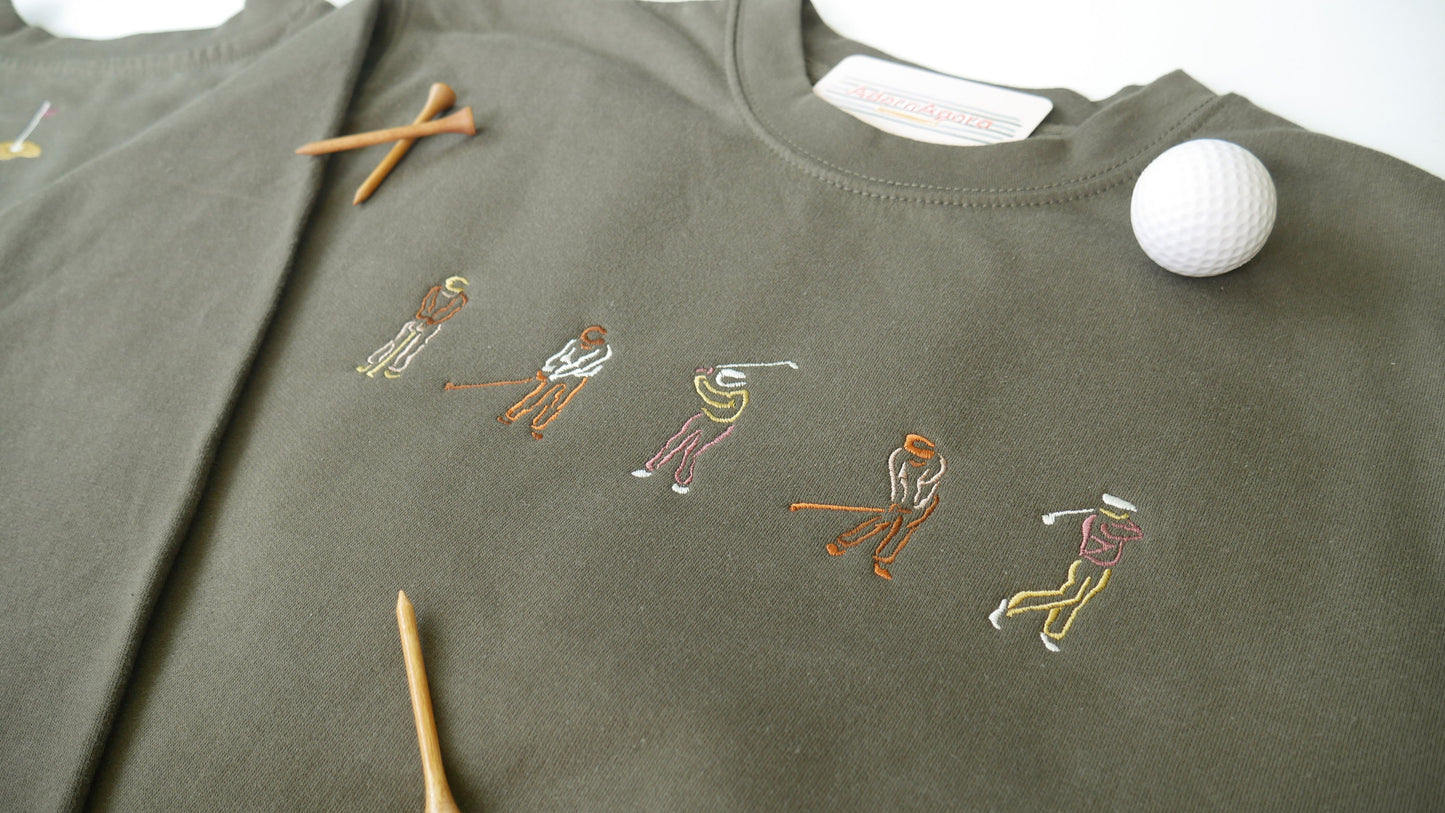 Golfers Swinging Golf Club Embroidered Sweatshirt