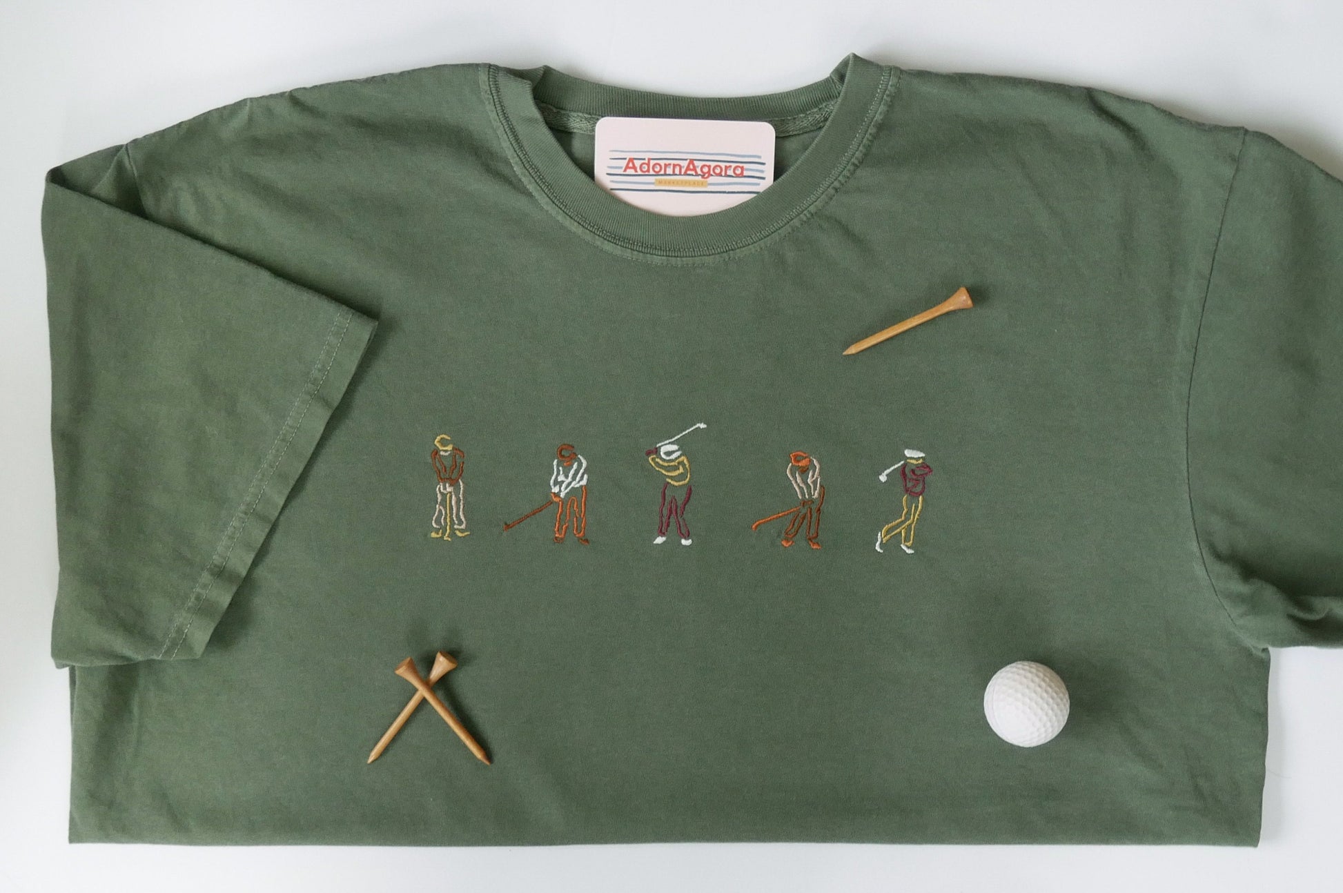 Golfers Swinging Golf Clubs Machine Embroidered T-Shirt