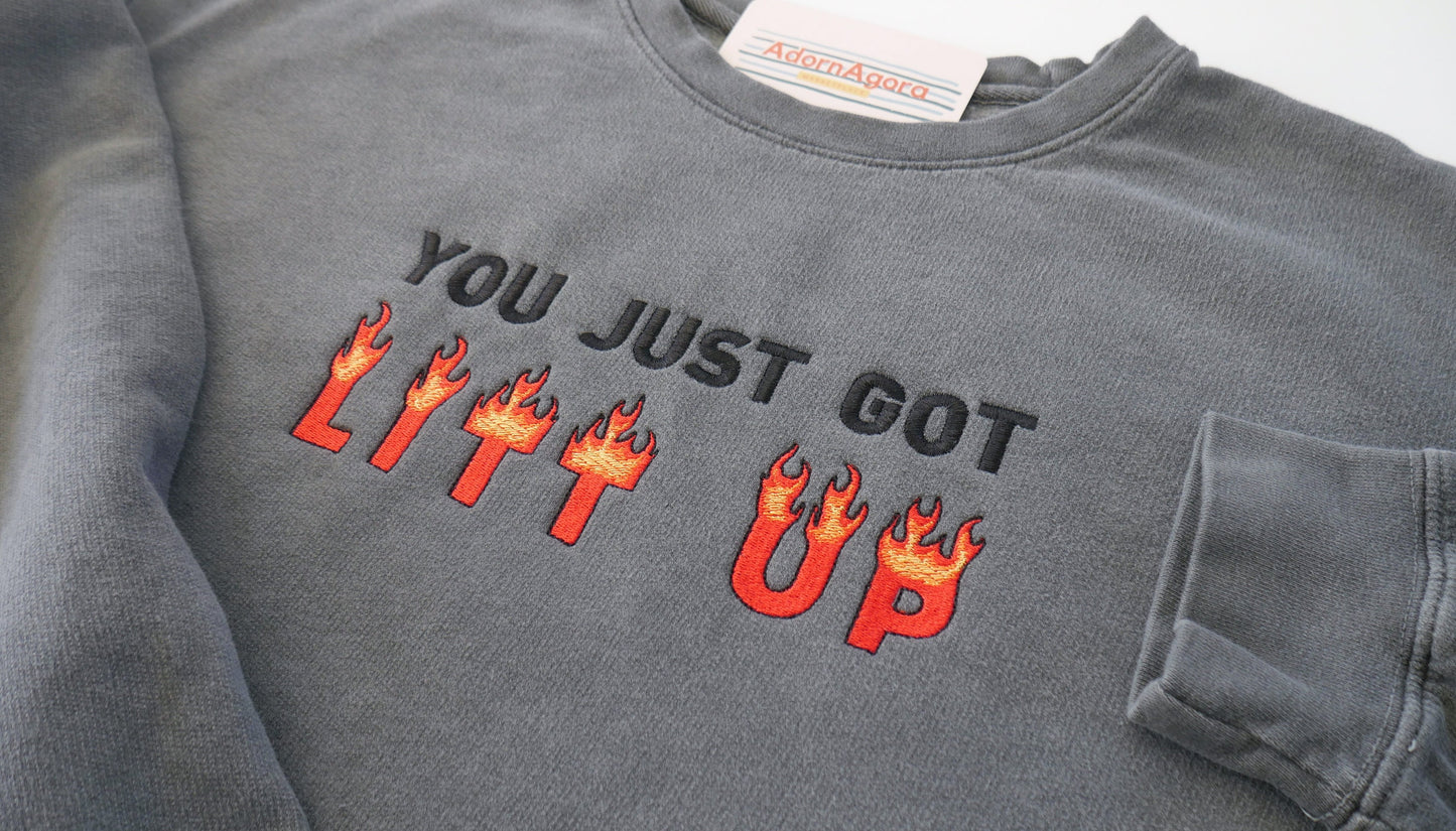 You Just Got Litt Up Suits Inspired Embroidered Sweatshirt